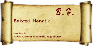 Bakcsi Henrik névjegykártya